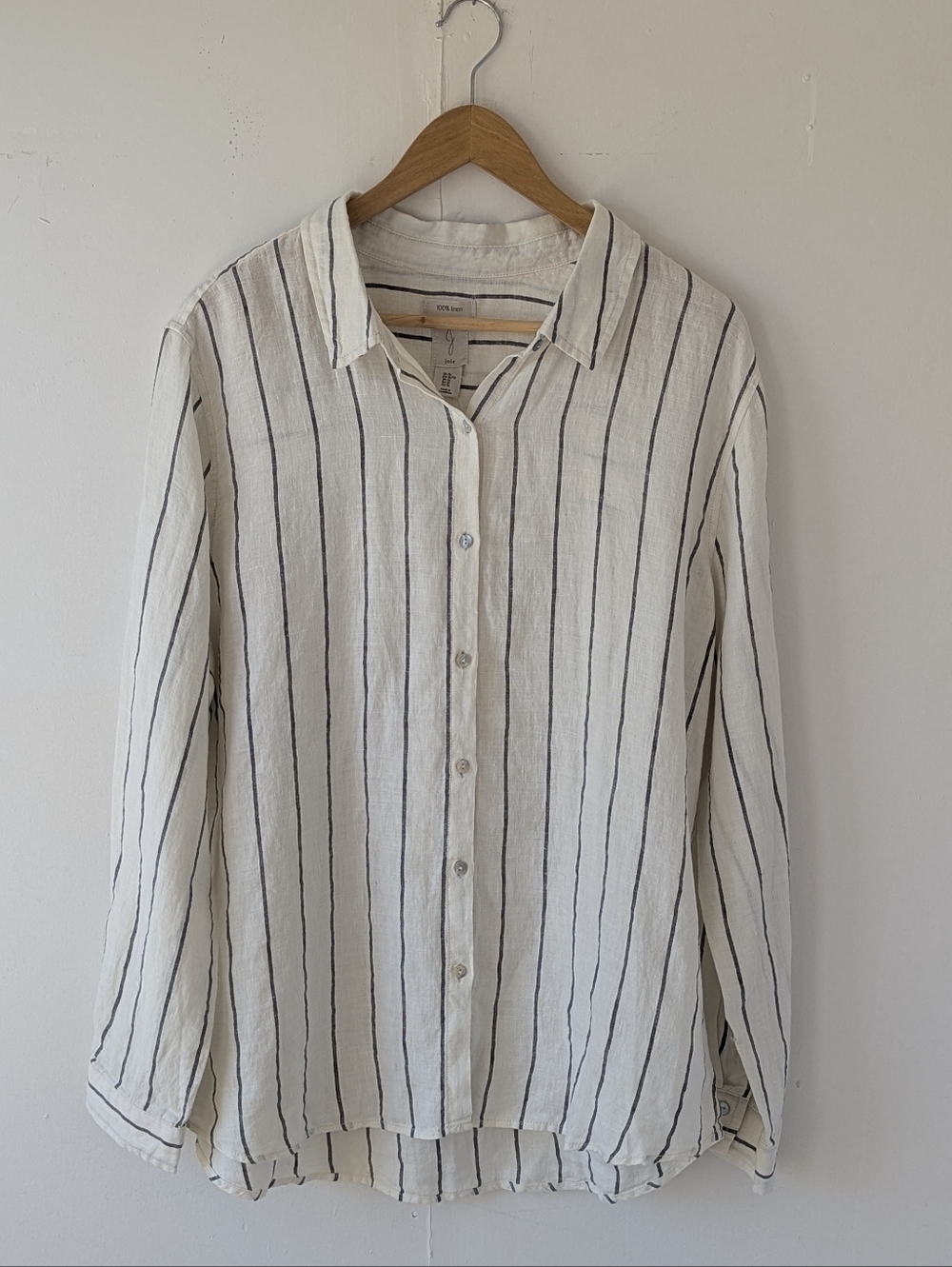 Joie 100% Linen Long Sleeve Button-Up Shirt Off White Black Stripes Size XL NWT